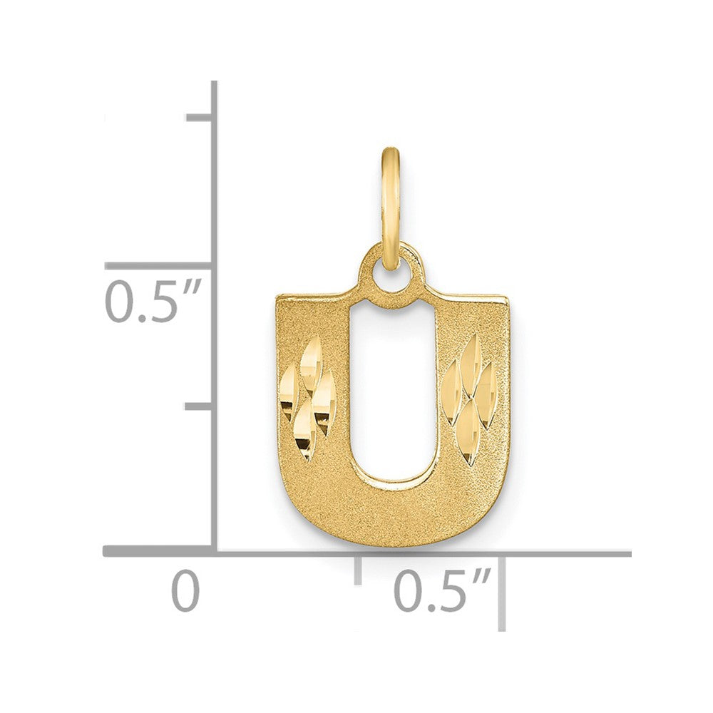 14k Yellow GoldY Satin Diamond-cut Letter U Initial Charm