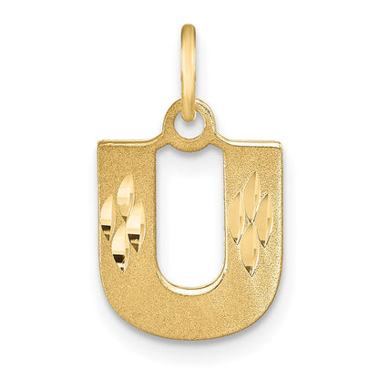 14k Yellow GoldY Satin Diamond-cut Letter U Initial Charm