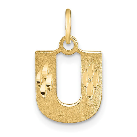 14k Yellow GoldY Satin Diamond-cut Letter U Initial Charm