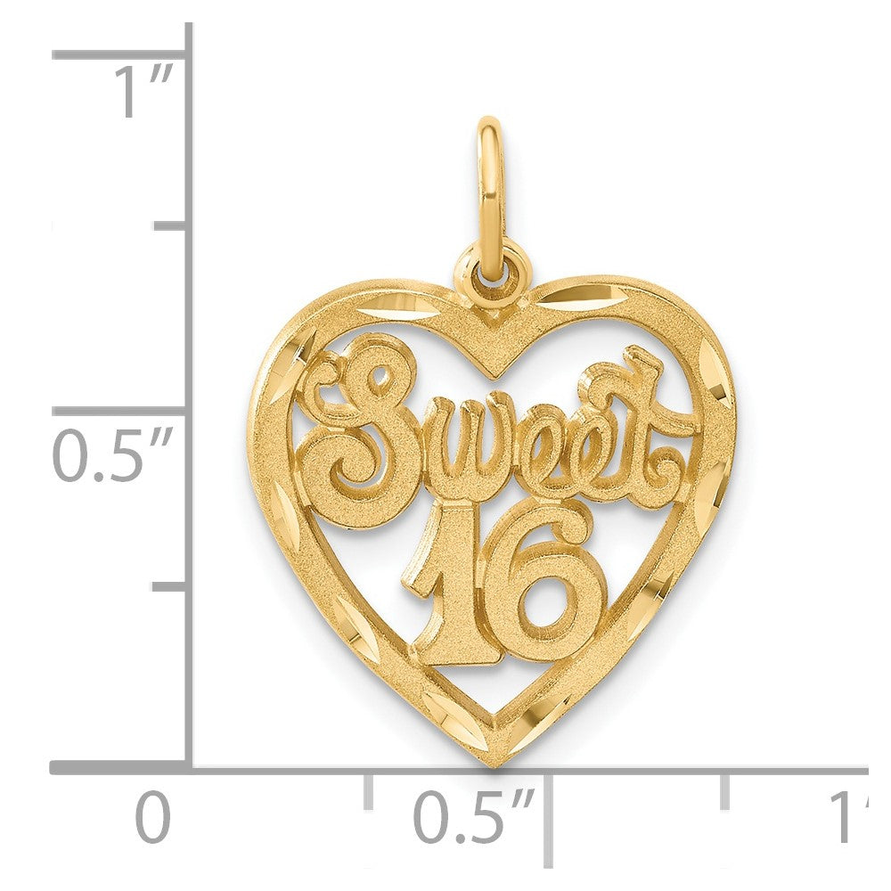 14k Yellow Gold SWEET 16 in A Heart Charm