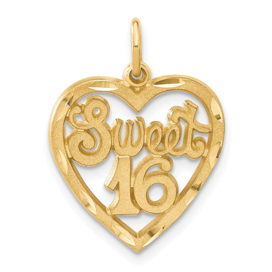 14k Yellow Gold SWEET 16 in A Heart Charm