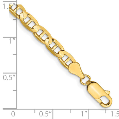 Solid 14K Yellow Gold 8 inch 4.5mm Concave Anchor with Lobster Clasp Bracelet