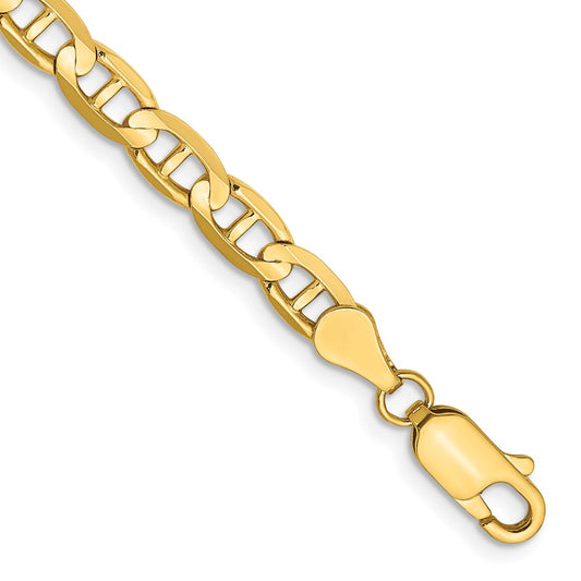 Solid 14K Yellow Gold 8 inch 4.5mm Concave Anchor with Lobster Clasp Bracelet