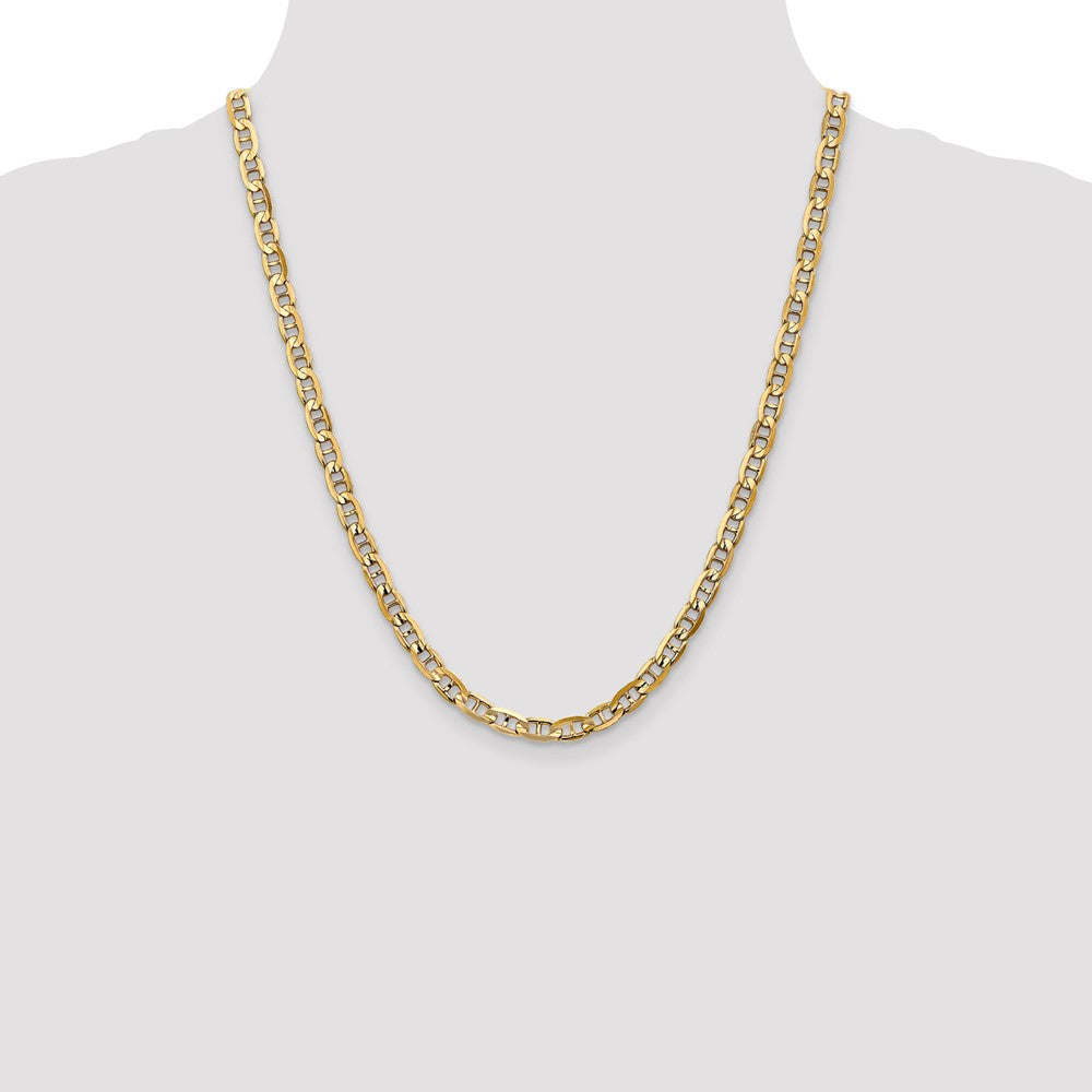 Solid 14K Yellow Gold 22 inch 5.25mm Concave Anchor with Lobster Clasp Chain Necklace