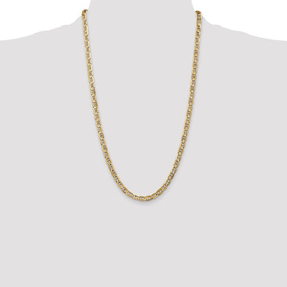 Solid 14K Yellow Gold 26 inch 5.25mm Concave Anchor with Lobster Clasp Chain Necklace