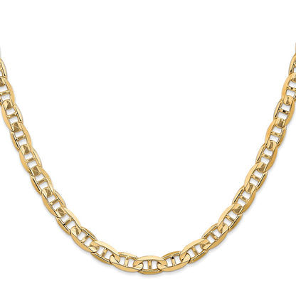 Solid 14K Yellow Gold 24 inch 6.25mm Concave Anchor with Lobster Clasp Chain Necklace