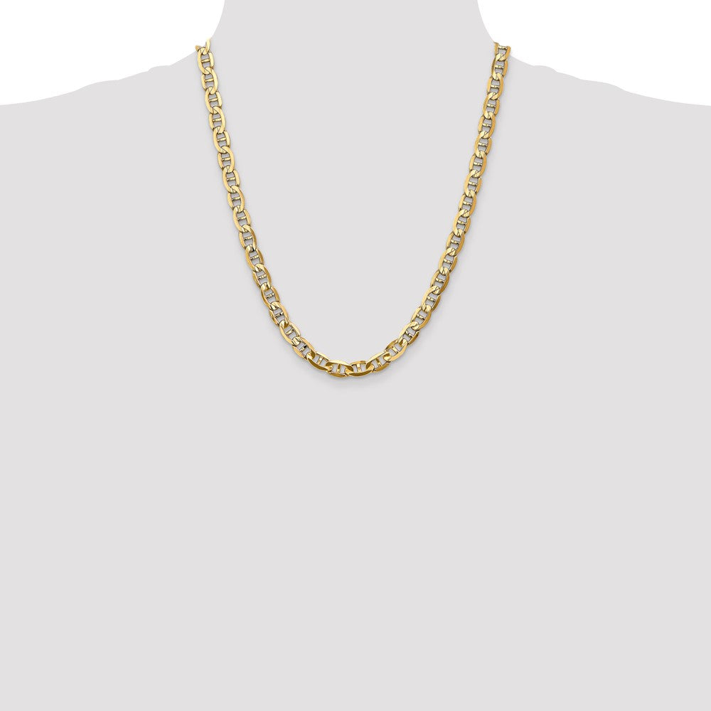 Solid 14K Yellow Gold 22 inch 7mm Concave Anchor with Lobster Clasp Chain Necklace