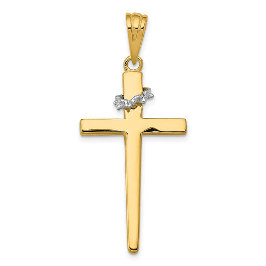 14k Two-tone Gold Two-tone Gold Cross w/Crown of Thorns Pendant