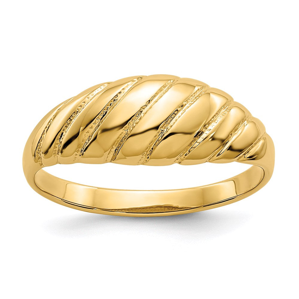 14k yellow gold polished scalloped dome ring ch255