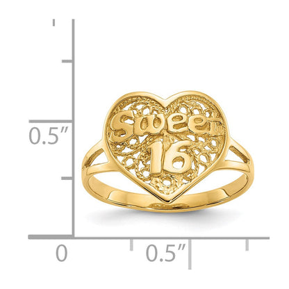 14k yellow gold sweet 16 heart ring ch263