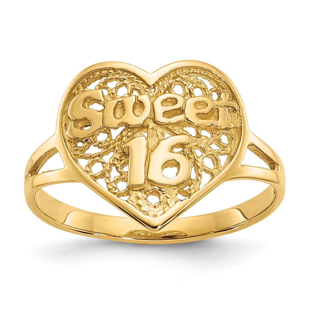 14k yellow gold sweet 16 heart ring ch263