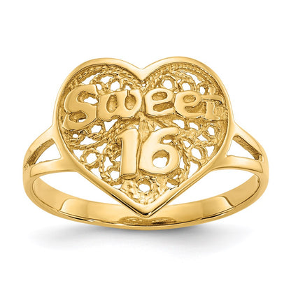 14k yellow gold sweet 16 heart ring ch263