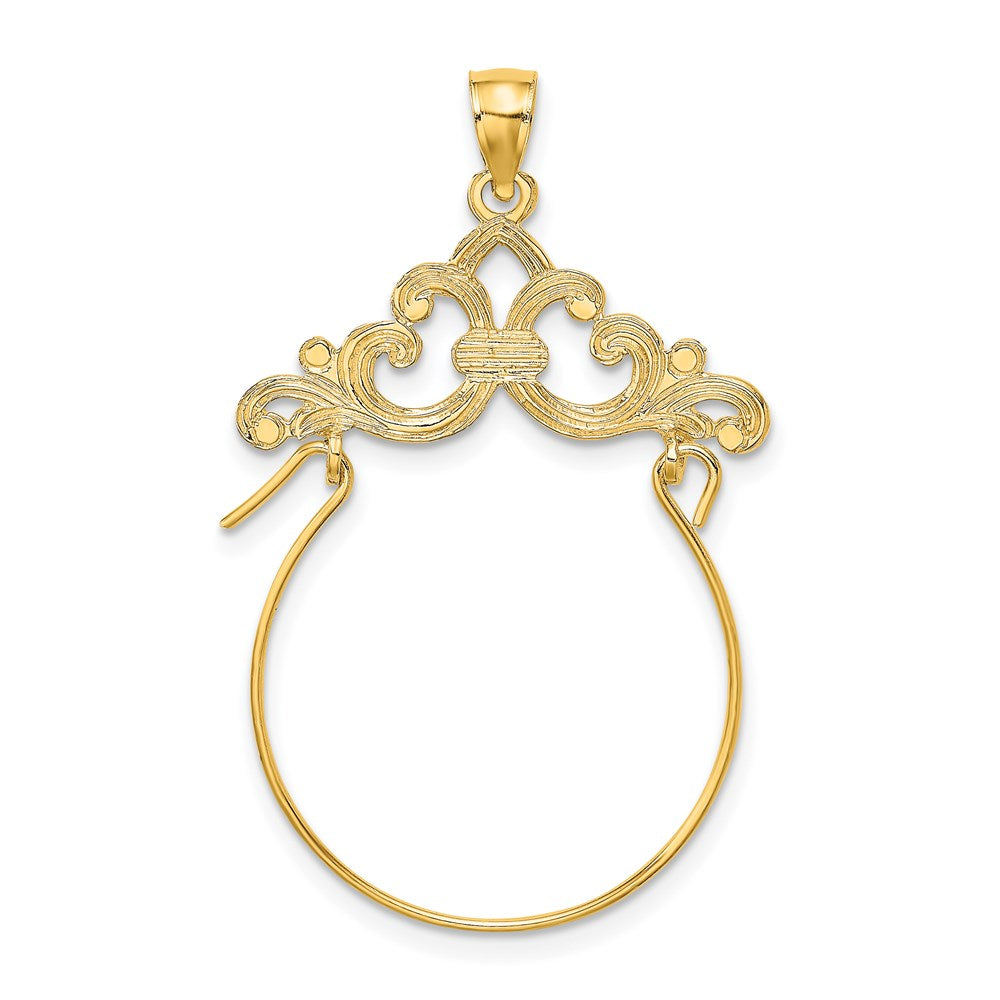 14k Yellow Gold Fleur de Lis Scroll Framed Charm Holder