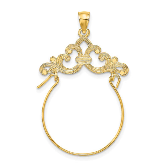 14k Yellow Gold Fleur de Lis Scroll Framed Charm Holder