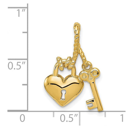 14k Yellow Gold Polished Key Tied to Heart Lock Charm