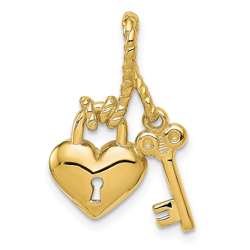 14k Yellow Gold Polished Key Tied to Heart Lock Charm