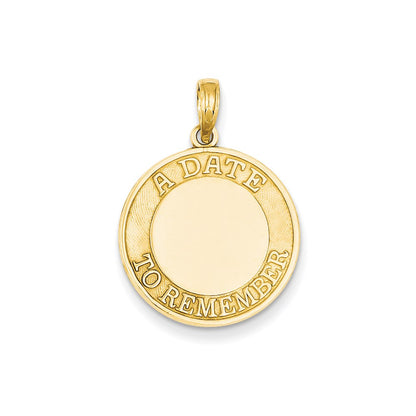 14k Yellow Gold Polished Faceted A Date To Remember Disc Charm