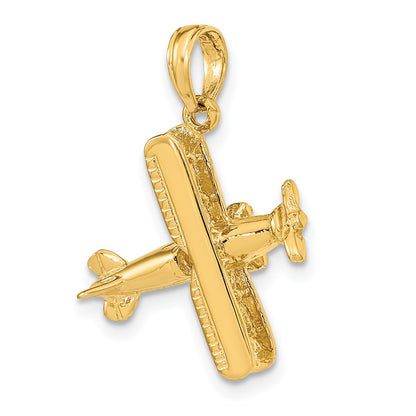 14k Yellow Gold 3-D Bi-Plane Charm