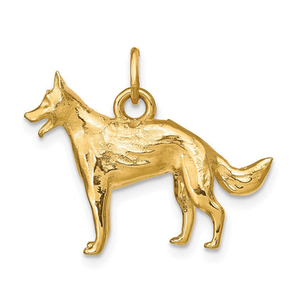 14k Yellow Gold Solid Polished 3-D German Shepherd Charm