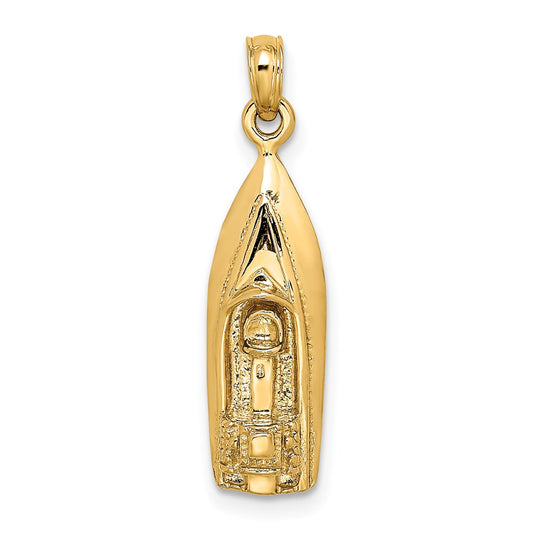 14k Yellow Gold Polished 3-D Speedboat Charm