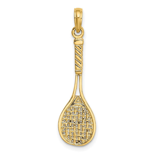 14k Yellow Gold Solid Polished 3-D Tennis Racquet Charm