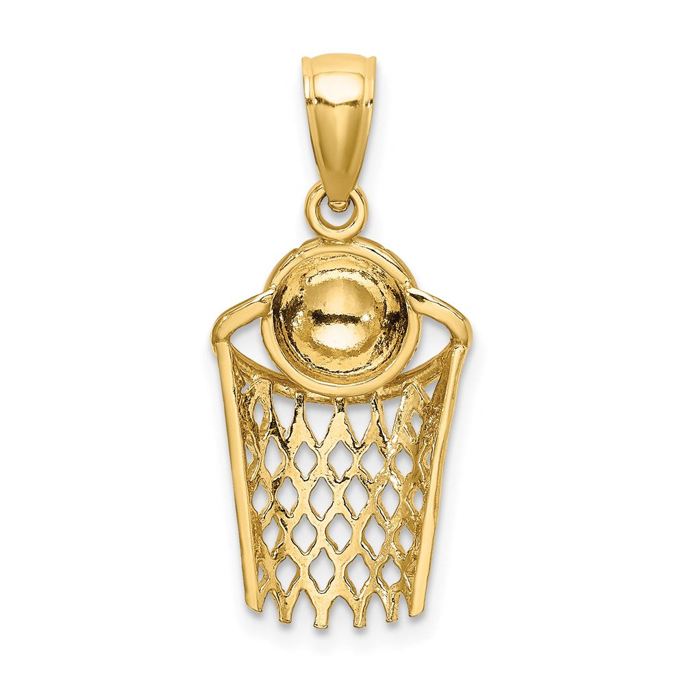 14k Yellow Gold Polished Basketball and Net Charm