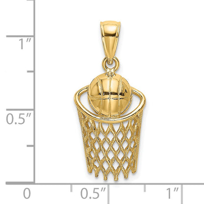 14k Yellow Gold Polished Basketball and Net Charm