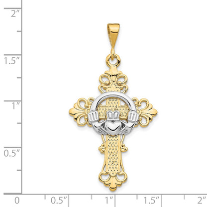 14k Two-tone Gold Claddagh Cross Pendant