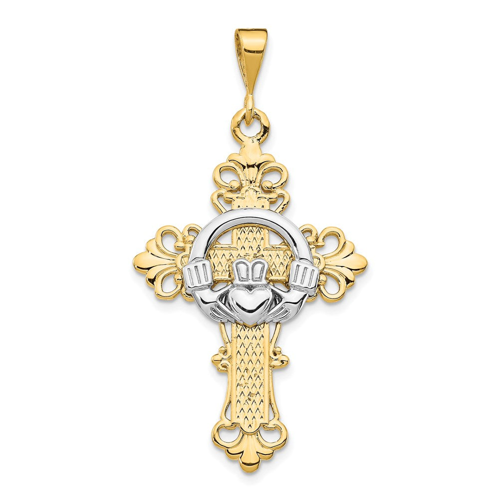 14k Two-tone Gold Claddagh Cross Pendant