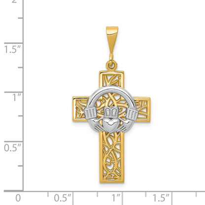 14k Two-tone Gold Claddagh Cross Pendant