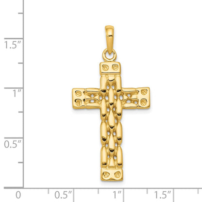 14k Yellow Gold Polished Panther Link Style Cross Pendant
