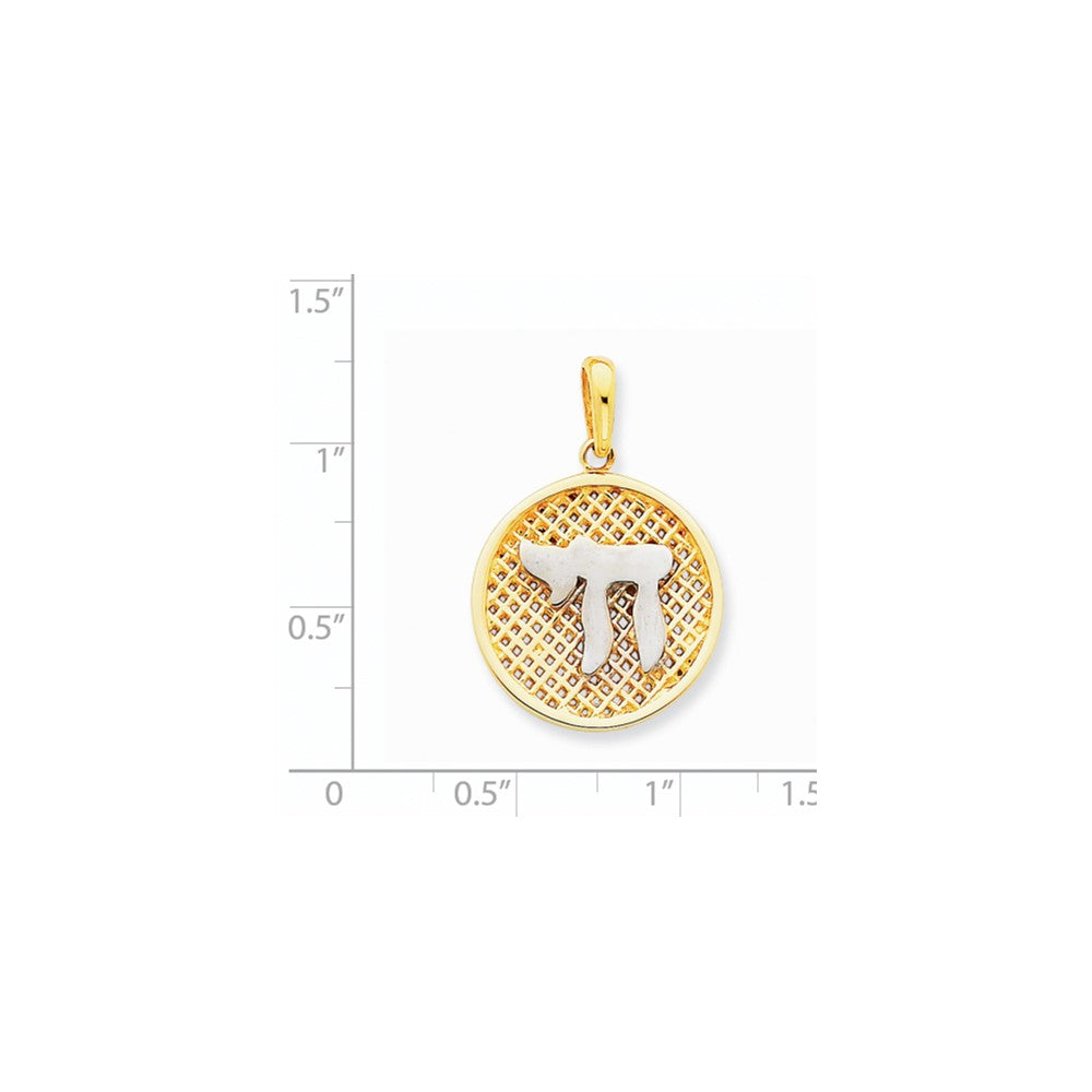 14k Yellow & Rhodium Gold w/Rhodium Mesh Chai Round Pendant (D1698 ...