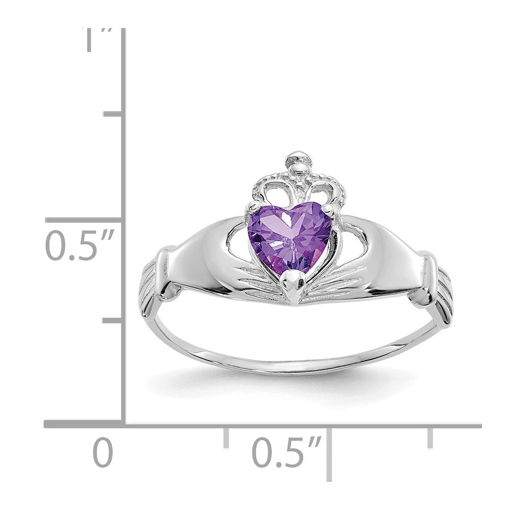 14k white gold cz february birthstone claddagh heart ring d1781