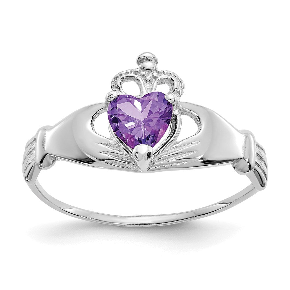 14k white gold cz february birthstone claddagh heart ring d1781