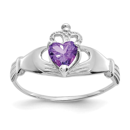 14k white gold cz february birthstone claddagh heart ring d1781