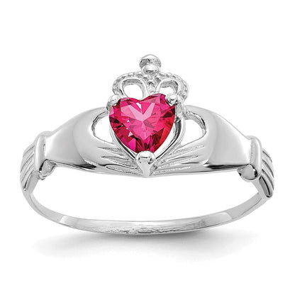14k white gold cz july birthstone claddagh heart ring d1786