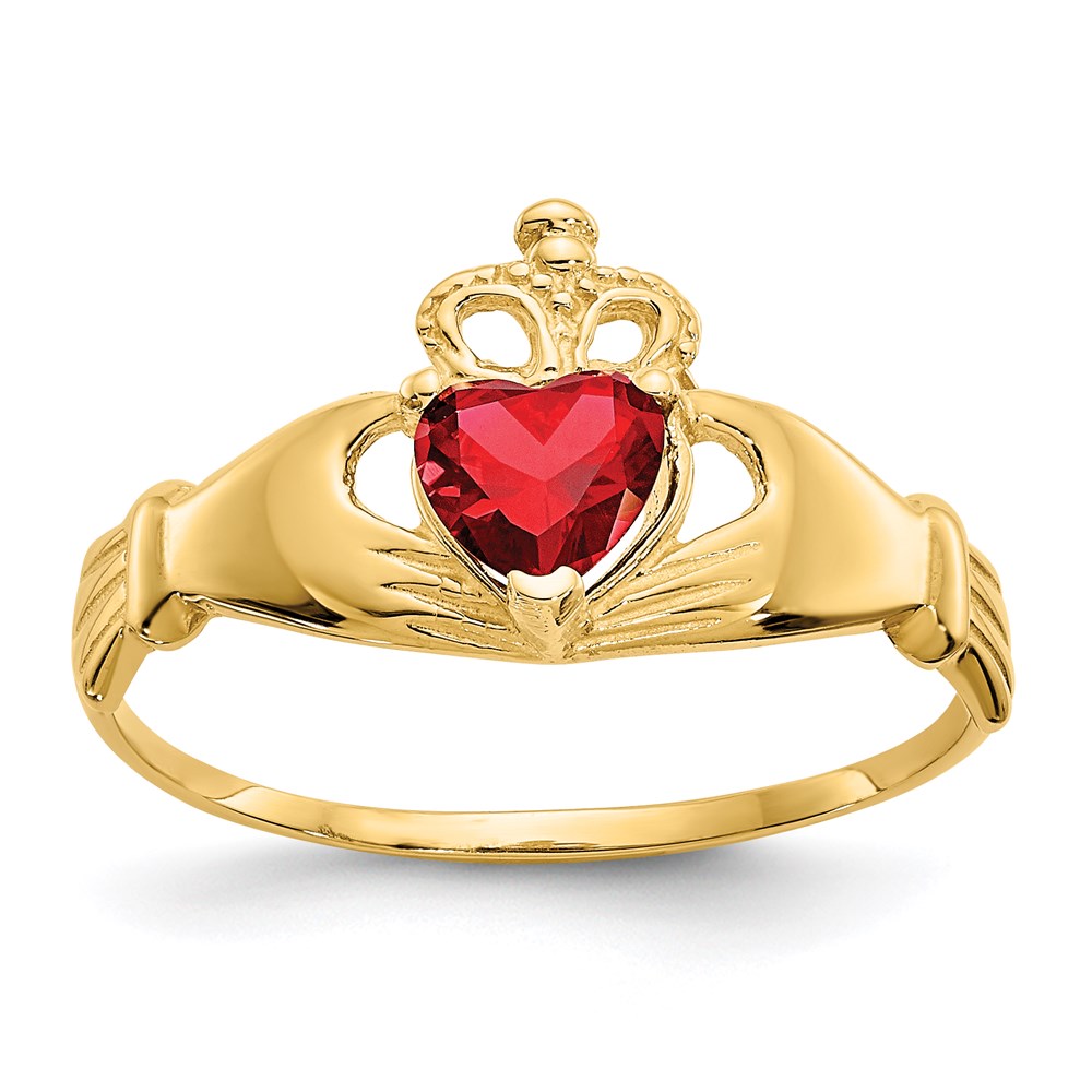 14k yellow gold cz january birthstone claddagh heart ring d1792