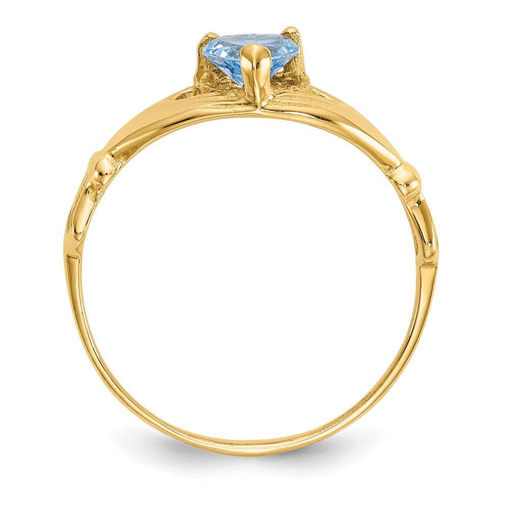 14k yellow gold cz march birthstone claddagh heart ring d1794