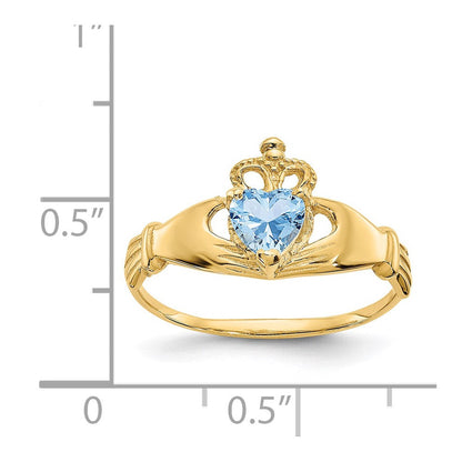 14k yellow gold cz march birthstone claddagh heart ring d1794