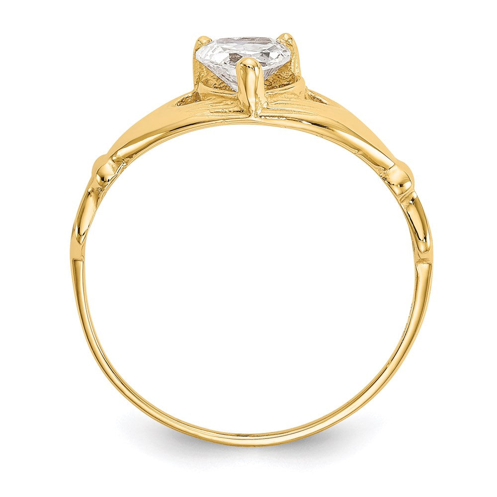 14k yellow gold cz april birthstone claddagh heart ring d1795
