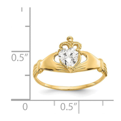 14k yellow gold cz april birthstone claddagh heart ring d1795