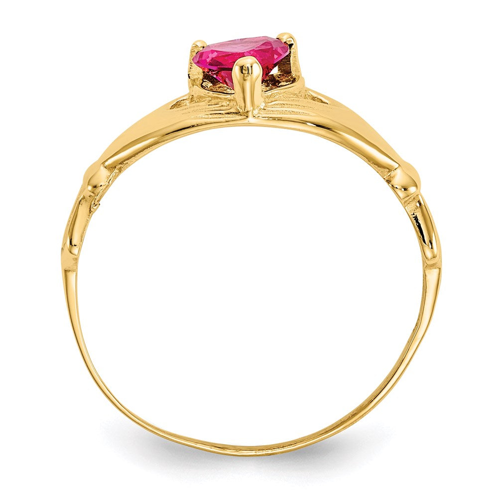 14k yellow gold cz july birthstone claddagh heart ring d1798