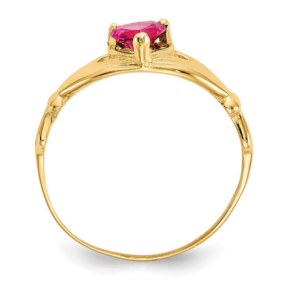 14k yellow gold cz july birthstone claddagh heart ring d1798