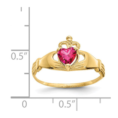 14k yellow gold cz july birthstone claddagh heart ring d1798