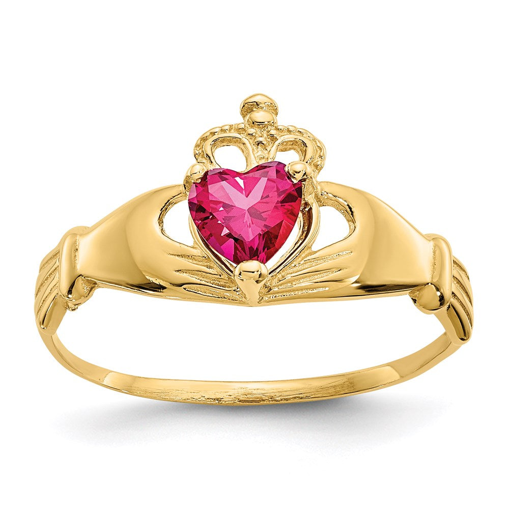 14k yellow gold cz july birthstone claddagh heart ring d1798