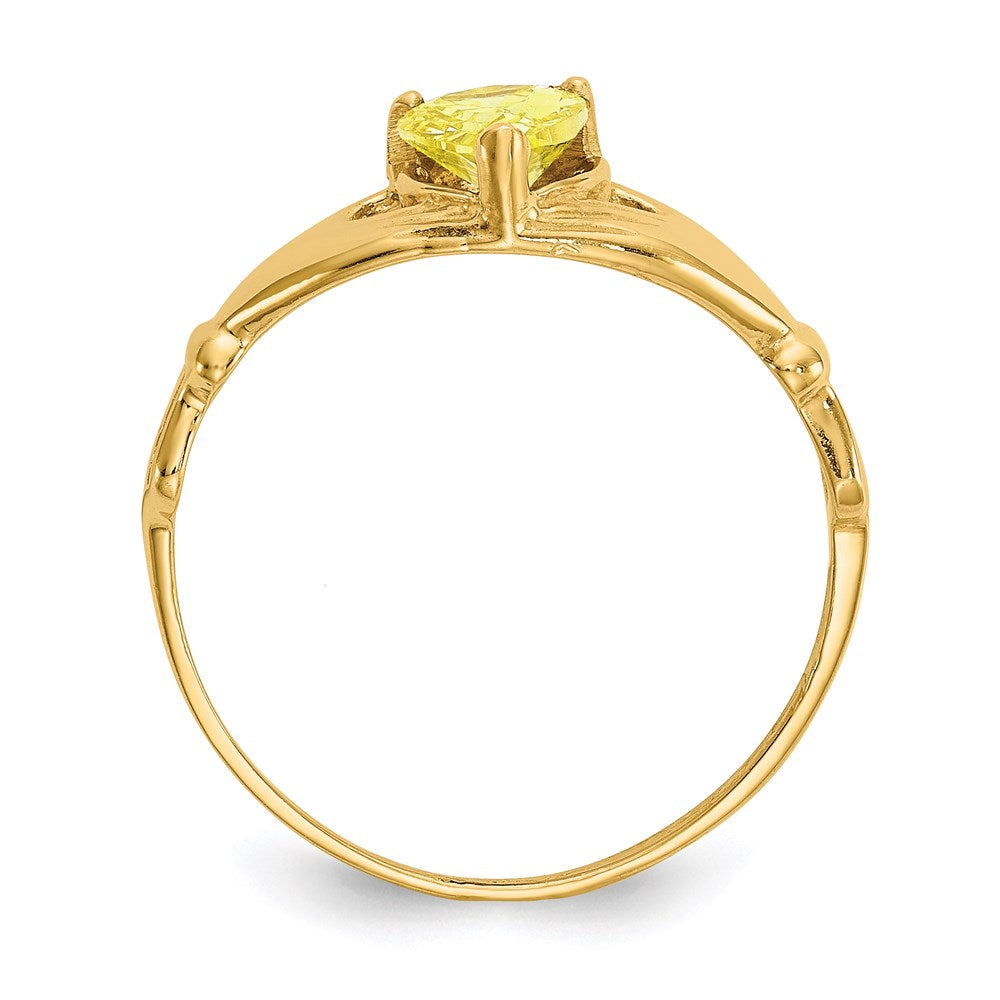 14k yellow gold cz november birthstone claddagh heart ring d1802