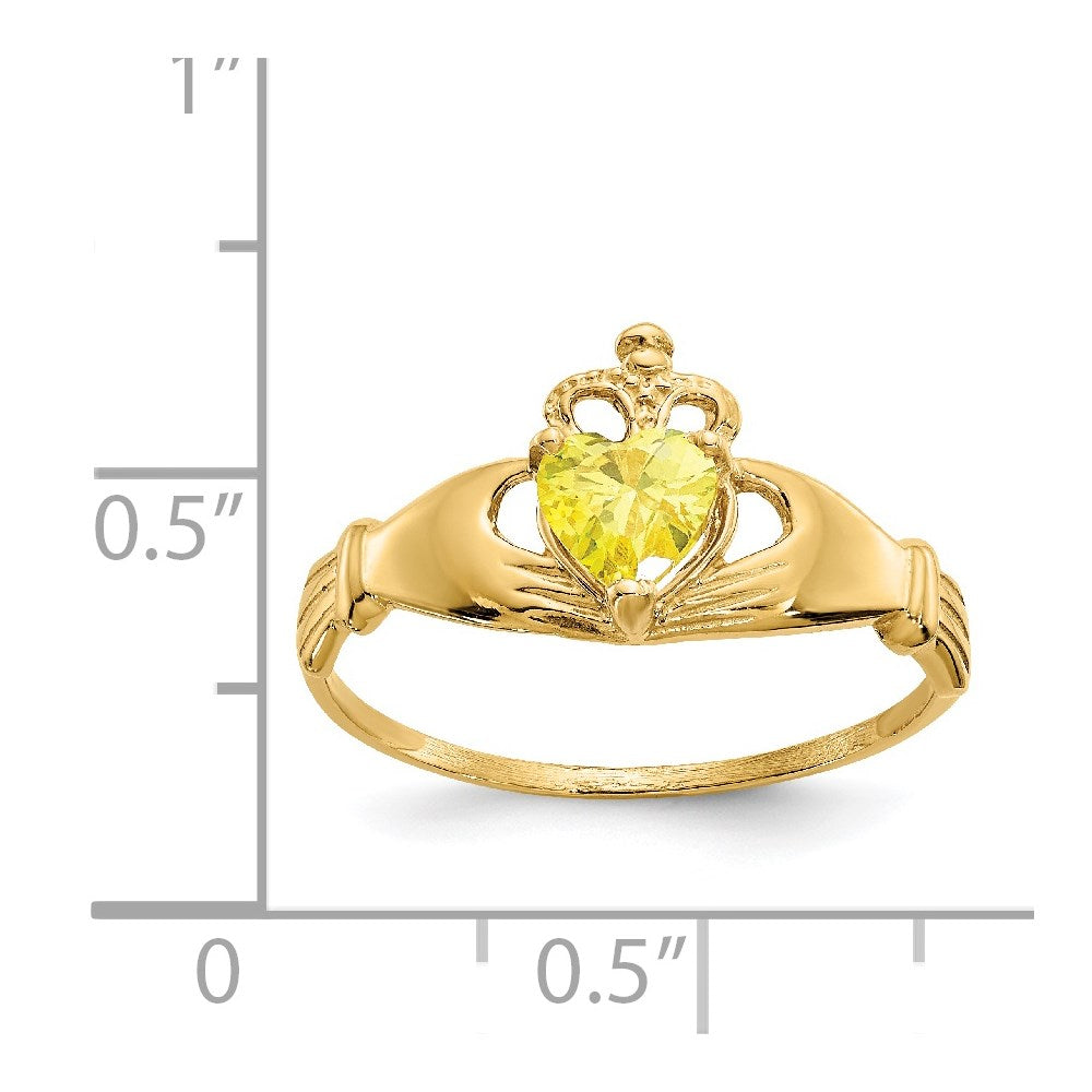 14k yellow gold cz november birthstone claddagh heart ring d1802