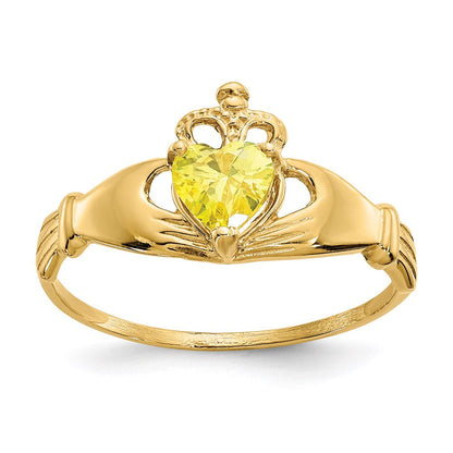 14k yellow gold cz november birthstone claddagh heart ring d1802