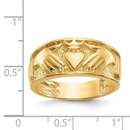 14k yellow gold polished mens claddagh band d1874