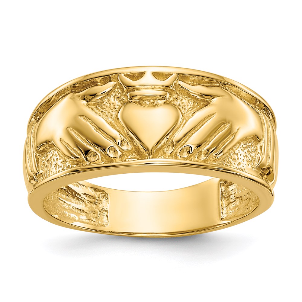 14k yellow gold polished mens claddagh band d1874